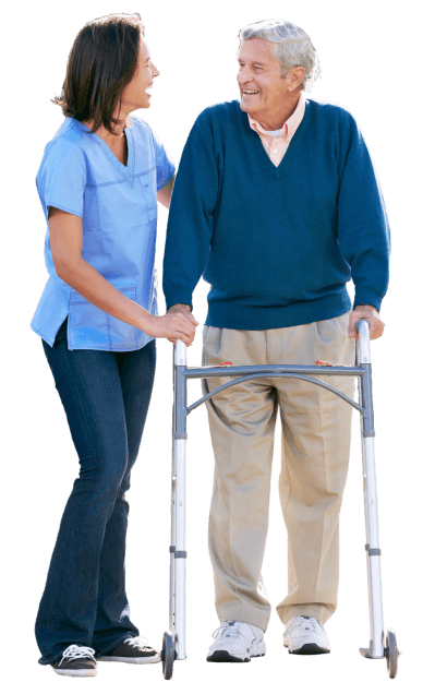 caregiver assisting elder man in walking